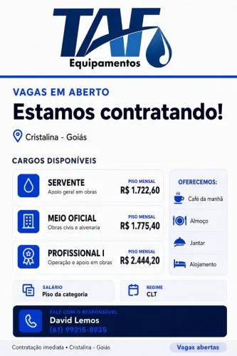 Vaga para Pedreiro e ajudante
