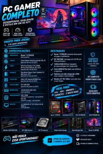 VALOR A NEGOCIAR PC GAMER COMPLETO Ryzen 7 5700X3D + RX 7600 8GB + Monitor 24" 100Hz ?