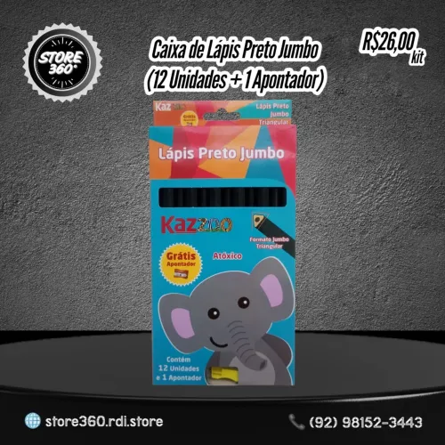 Caixa de Lápis Preto Jumbo (12 Unidades + 1 Apontador)