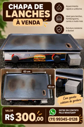 Chapa para lanches nova. A gás 