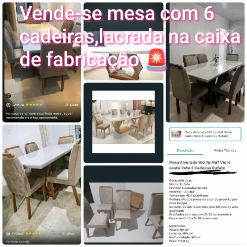 Mesa com 6 cadeiras tampo com vidro.(MESA NOVA!)