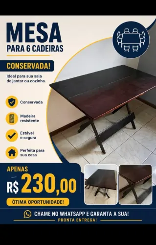 Mesa de 6 lugares para comércio ou uso residencial 
