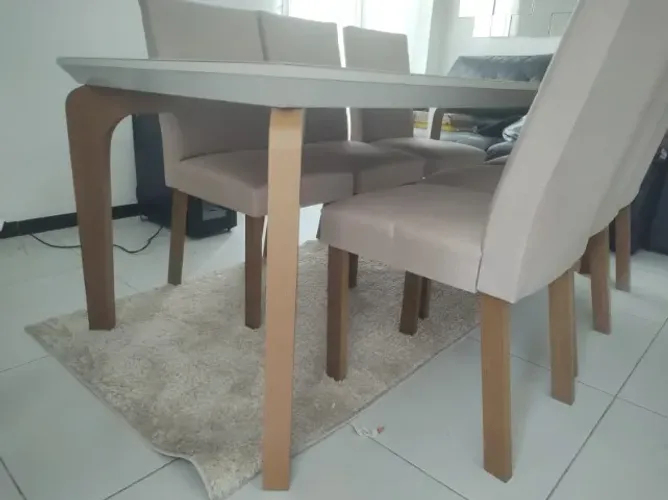 Mesa Sala de Jantar 6 Lugares Retangular/ Tampo de Vidro 
