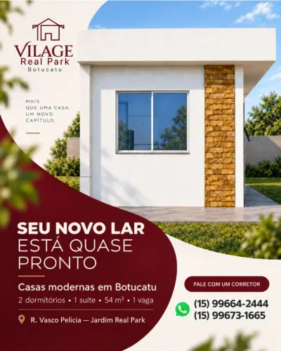 Casas novas com 2 dormitórios à venda, 54 m² - Jardim Real Park - Botucatu/SP