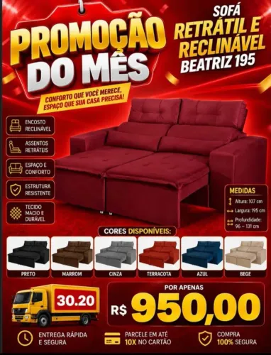Sofá retrátil reclinável Beatriz 195