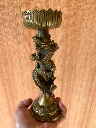 Castiçal Bronze Dragão Oriental Vela 7 