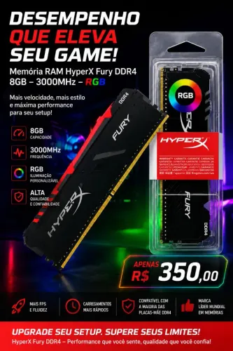 Memória RAM hyperX DDR4 8 gigas com RGB
