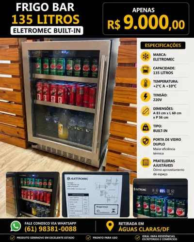 FRIGOBAR ELETROMEC BUILT-IN 135L - PORTA DE VIDRO | 220V