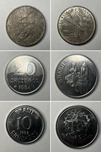 Coleção Lote 24 Peças Antigas - 15 Cédulas + 9 Moedas Brasil Portugal Bolívia Venezuela