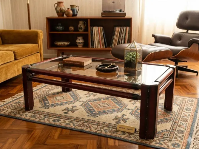 Mesa de centro vintage com Tampo de vidro