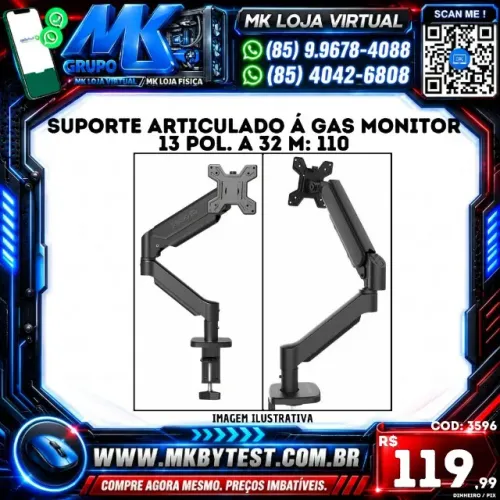 Suporte Articulado á gas Monitor 13 Pol. a 32 M: 110