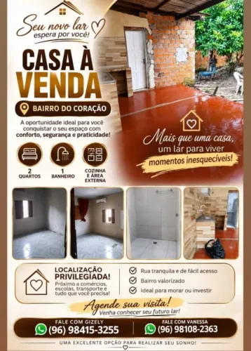 Vendo casa no bairro coração, pronta para morar