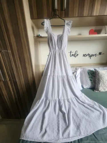 Vestido longo branco tecido Duna