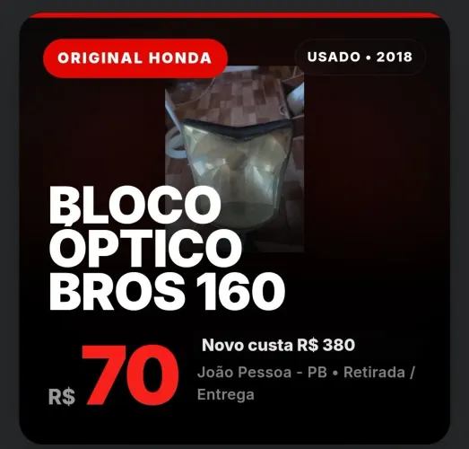 Bloco Óptico Bros 160 Original 2015 a 2023 - João Pessoa"