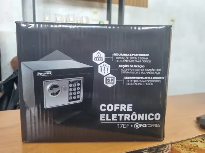 Cofre Eletrônico Digital Preto 6L Aço Temperado Chave Alarme