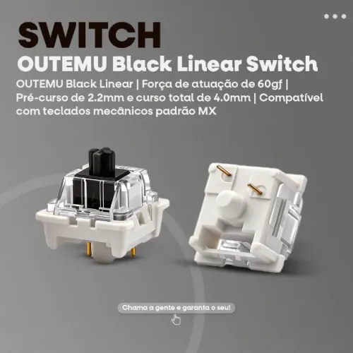 Switch Outemu Black Linear 70pcs | 3 Pinos | Feedback Linear suave/ firme -Entrega Grátis-