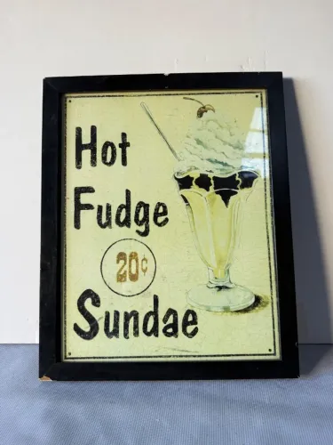 Quadro Moldura tema Hot Fudge Sundae Tok&Stock antigo com vidro