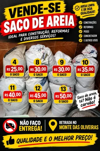 SACO DE AREIA À VENDA! RETIRADA MONTE DAS OLIVEIRAS