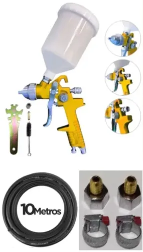 PISTOLA DE PINTURA GRAVIDADE CANECA PLÁSTICA 600ML  E MANGUEIRA 10M BORRACHA 