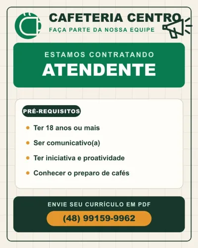 VAGA DE EMPREGO EM CAFETERIA