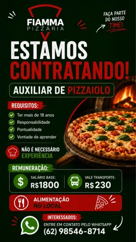 Vaga auxiliar de pizzaiolo cozinha