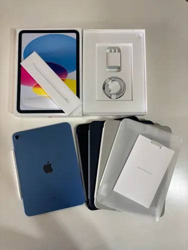 iPad 10th Azul + Apple Pencil USB-C com caixa e cabo na Garantia Impecável