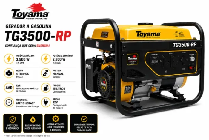 Gerador Toyama TG3500-RP - 3.500W | AVR | Motor 4 Tempos | Novo