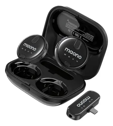 Microfone De Lapela Maono WM620 USB Tipo C - 2 Microfones Sem Fio - Preto