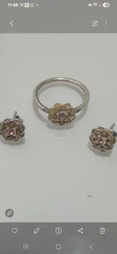 Conjunto de brinco e anel Pandora tamanho 14