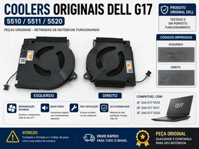 Cooler Original Dell G17 5510 5511 5520 | Ventoinha CPU/GPU Testada