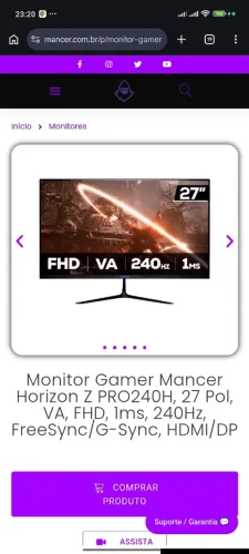 Vendo monitor 240hz  semi novo funcionando perfeitamente 6 meses de uso 