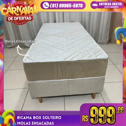 Cama Box Solteiro Molas Ensacadas tecido em Malha fria
