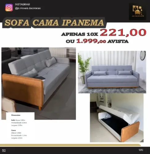 SOFA CAMA IPANEMA COM BAU 