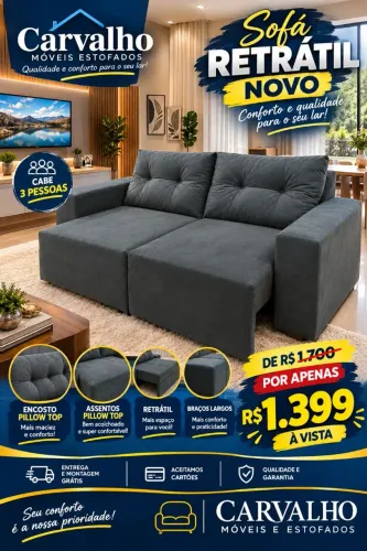 Promoção imperdível por apenas 1.399 Sofá retrátil novo cabe 3 pessoas conforto qualidade