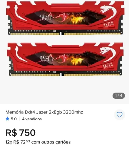 Memória Ram DDR4 Jazer Lacrada 16 gb 8x2 3200 MHz (Aceito Trocas)