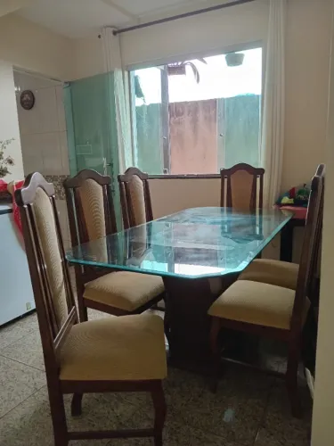 Mesa de jantar tampo de vidro 6 cadeiras