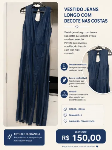 Vestido Jeans com Decote nas costas