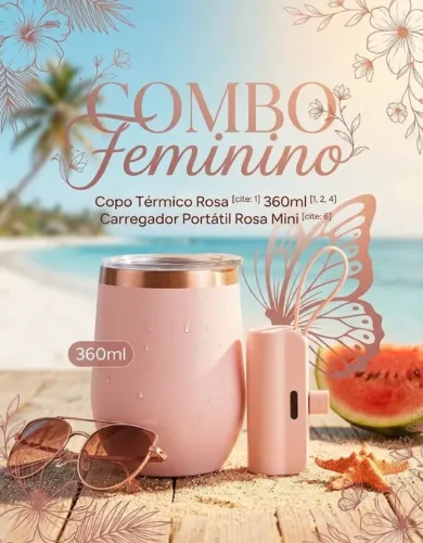 Copo Térmico rosa 360ml + Mini Carregador Portátil - Praticidade & Estilo no Seu Dia