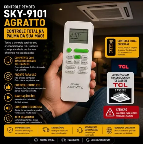 Controle Remoto Para Ar Condicionado Split TCL Cassete Inverter