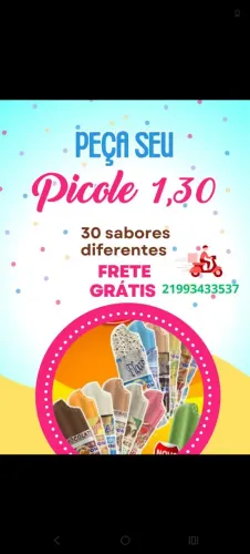 Picolé 1, 30 no atacado. Fábrica de picolé entregamos em todo o Rio de jan. *
