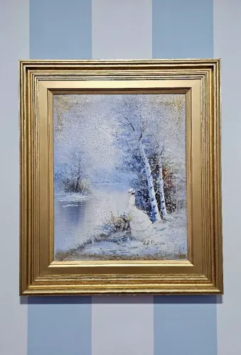 Lindo Quadro Vintage com Moldura em Madeira Maciça e Pintura à Mão.