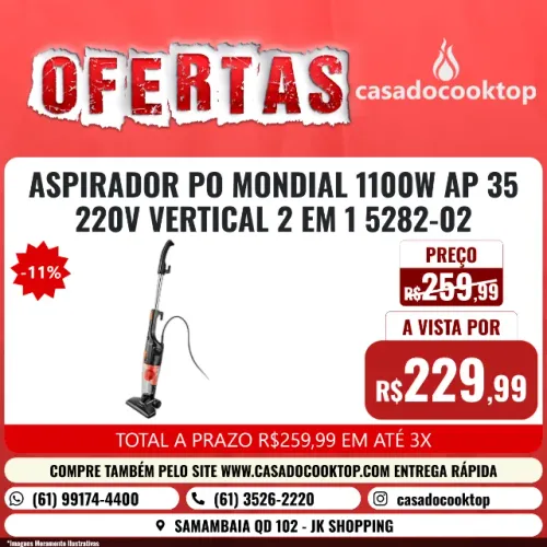 ASPIRADOR PO MONDIAL 1100W AP 35 220V VERTICAL 2 EM 1 5282-02