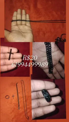 Vende-se kit de cordão, pulseira e anel masculino preto novo