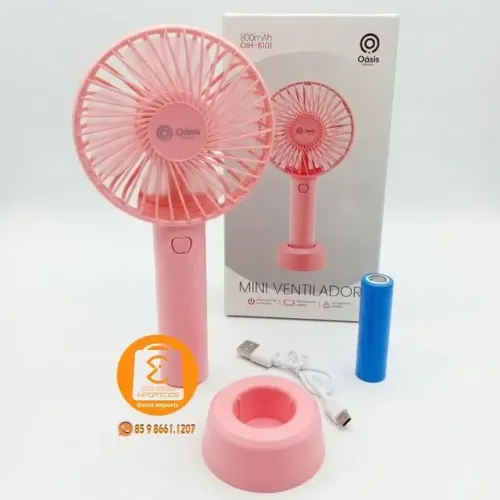 Ventilador Portátil de Mão, suporte de Mesa com 3 Níveis de Velocidade, Recarregável
