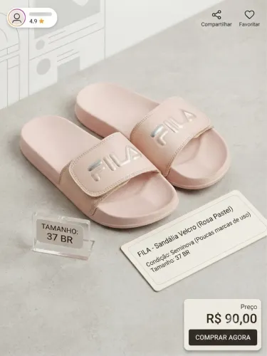 sandália fila velcro rosa pastel 37