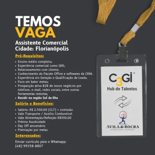 Vaga: Assistente Comercial - Bairro: Campeche