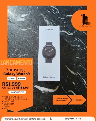 GALAXY WATCH9, 40MM, CELULAR, PRERO, LACRADO, LANÇAMENTO!
