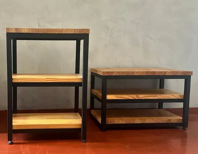Kit Sapateira + Aparador Industrial em Pinus e Aço