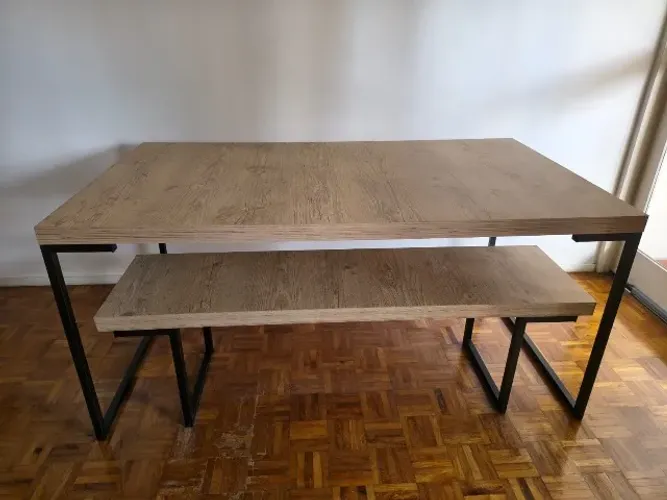 Mesa de Jantar com 01 Banco Etna - em Madeira com Estrutura Metálica.