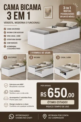 CAMA A VENDA 3 em 1 solteiro casal e bicama